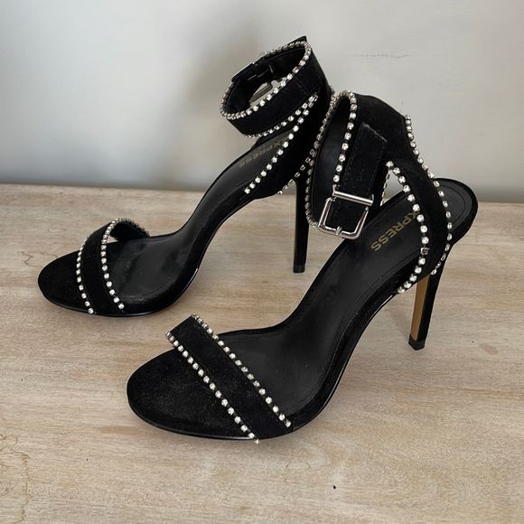 Express Black Velvet and Rhinestone Heels. Size 7 - Picture 2 of 7